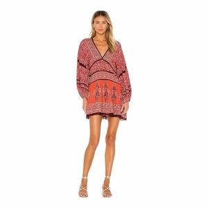 Free People Luna Scarf Print Boho Balloon Sleeves Tunic Dress Size Large BS2